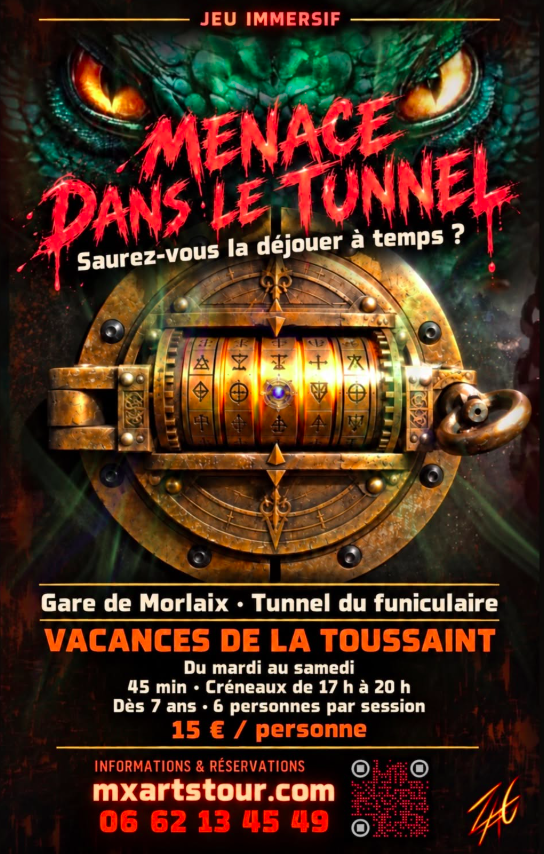 Affiche Menace dans le tunnel : jeu immersif pour les vacances de la Toussaint à la gare de Morlaix